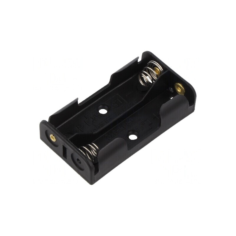 Suport pentru baterii AA/R6 cu 2 urechi pentru lipire, negru | Electronic-mag.ro | Componente Electronice