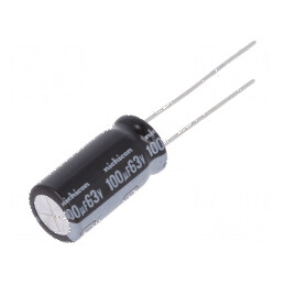 Condensator Electrolitic THT 100uF 63VDC Ø10x20mm cu Raster 5mm - Componentă Electronică Profesională | Electronic-mag.ro | Componente Electronice