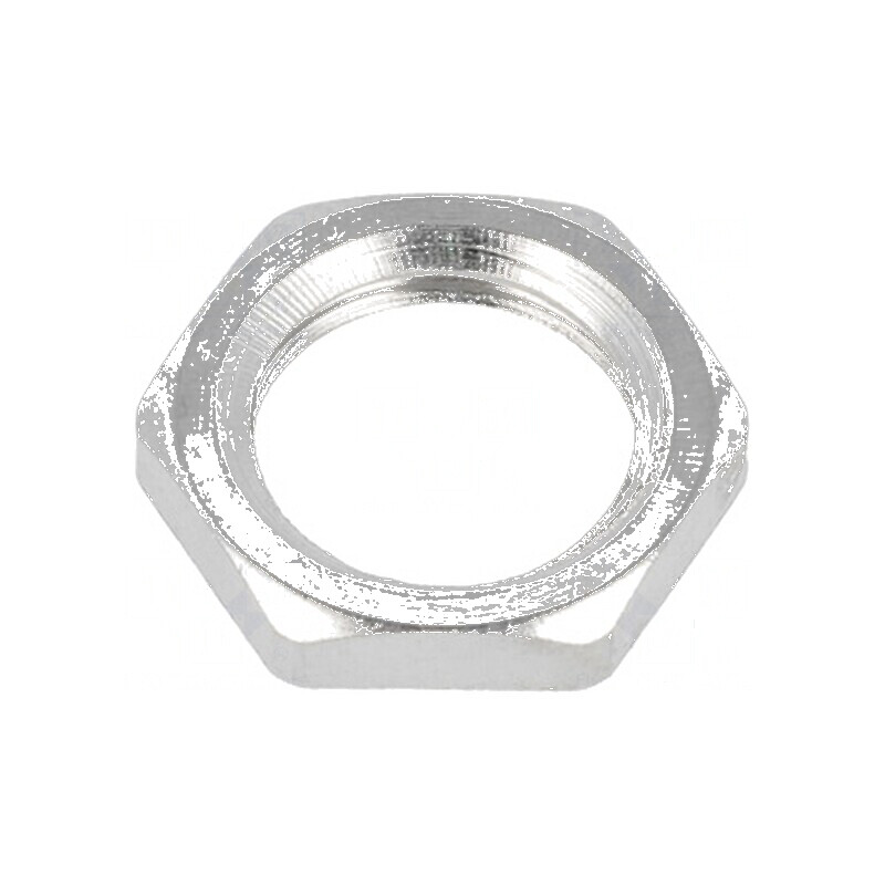 Piuliță M12 din alamă nichelată, grosime 2,8mm, cheie 15mm, filet metric | Electronic-mag.ro | Componente Electronice