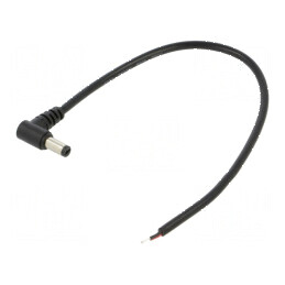 Cablu DC 2x0,5mm² cu mufă în unghi 5,5/2,1 - 0,25m, temperatura de operare 20÷80°C, negru | Electronic-mag.ro | Componente Electronice