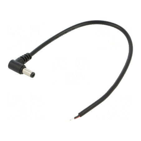 Cablu DC 2x0,5mm² cu mufă în unghi 5,5/2,1 - 0,25m, temperatura de operare 20÷80°C, negru | Electronic-mag.ro | Componente Electronice