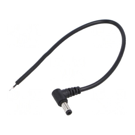 Cablu DC 2x0,5mm² cu mufă în unghi 5,5/2,5, lungime 0,25m, rezistență la temperaturi între -20° și 80°C, culoare negru | Electronic-mag.ro | Componente Electronice