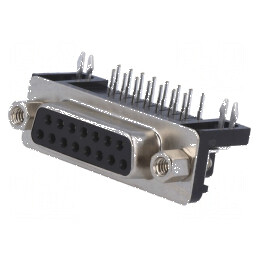 Conector D-Sub 15 PIN Soclu Mamă Unghi 90° THT UNC 4-40 5A 15mΩ | Electronic-mag.ro | Componente Electronice