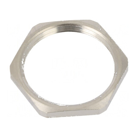 Piuliță PG21 din alamă nichelată, grosime 3,5mm, cheie 32mm, filet PG | Electronic-mag.ro | Componente Electronice
