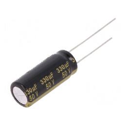Condensator electrolitic low ESR THT 330uF 50VDC, Ø10x25mm - Componentă electronică de înaltă performanță | Electronic-mag.ro | Componente Electronice