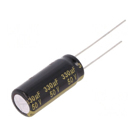 Condensator electrolitic low ESR THT 330uF 50VDC, Ø10x25mm - Componentă electronică de înaltă performanță | Electronic-mag.ro | Componente Electronice