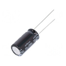 Condensator Electrolitic Low ESR THT 10µF 200VDC Ø10x20mm - Componentă Electronică de Înaltă Performanță | Electronic-mag.ro | Componente Electronice