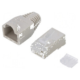 Conector RJ45 Cat 6 ecranat cu manșon gri, mufă PIN 8, crimpat | Electronic-mag.ro | Componente Electronice