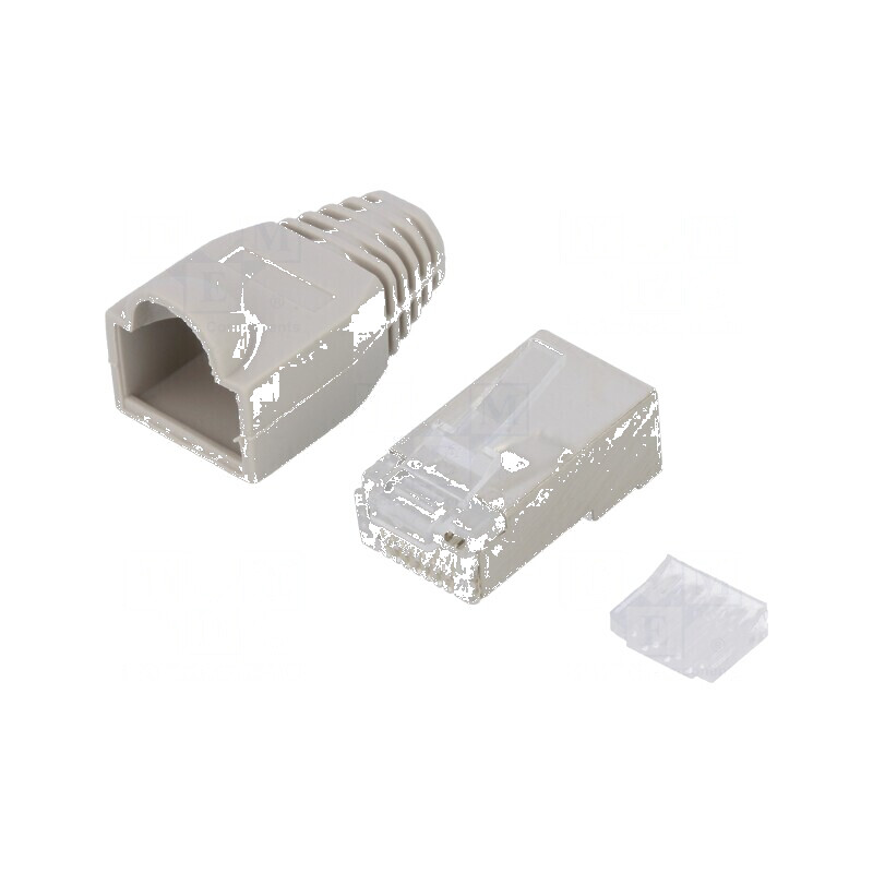 Conector RJ45 Cat 6 ecranat cu manșon gri, mufă PIN 8, crimpat | Electronic-mag.ro | Componente Electronice