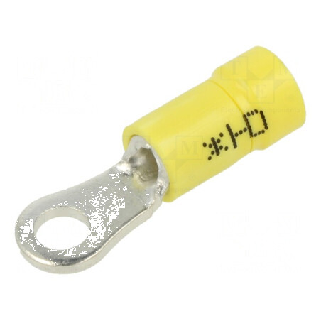 Vârf de conectare inelar Ø 4mm pentru cablu izolat galben, compatibil cu secțiuni între 1,3 și 6mm² | Electronic-mag.ro | Componente Electronice