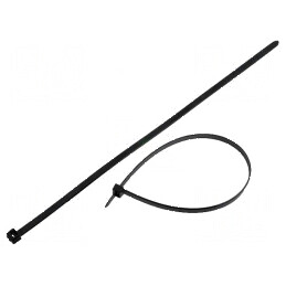 Colier de strângere din poliamidă, dimensiuni L: 390mm, W: 7,6mm, capacitate 535N, culoare neagră | Electronic-mag.ro | Componente Electronice