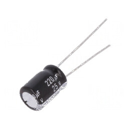 Condensator electrolitic THT 220uF 25VDC Ø8mm x 11,5mm ±20% | Electronic-mag.ro | Componente Electronice