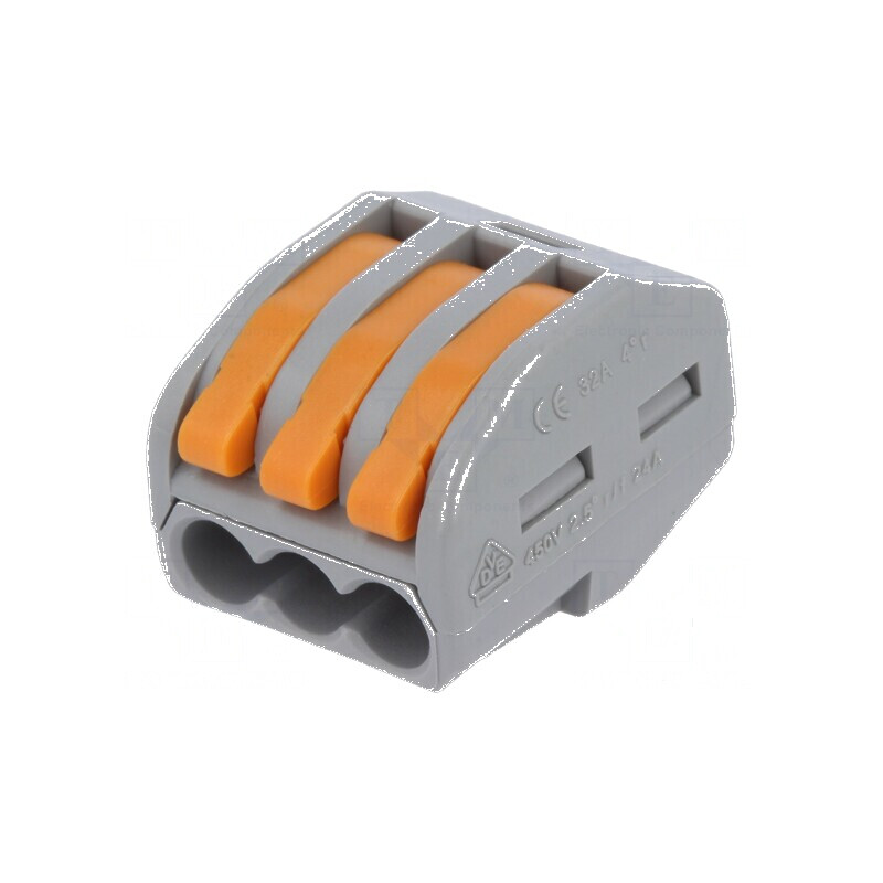 Bornă cu arc cu eliberare rapidă pentru cabluri 0,2÷2,5mm² 28AWG÷12AWG 450V | Electronic-mag.ro | Componente Electronice
