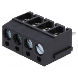 Regletă de conexiuni pentru PCB în unghi de 90°, 5mm piste, 4 pini, 2,5mm² | Electronic-mag.ro | Componente Electronice