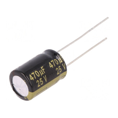 Condensator electrolitic low ESR THT 470uF 25VDC Ø10x16mm - Componentă electronică de calitate | Electronic-mag.ro | Componente Electronice