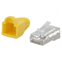 Conector RJ45 ecranat Cat 5e cu manşon aurit tată, mufă 8 PIN | Electronic-mag.ro | Componente Electronice