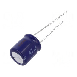 Condensator electrolitic bipolar THT 47uF 50VDC Ø10x12,5mm - componentă electronică | Electronic-mag.ro | Componente Electronice