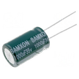 Condensator electrolitic low ESR THT 1000uF 35VDC Ø12,5x20mm pentru circuite electrice | Electronic-mag.ro | Componente Electronice
