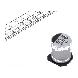 Condensator electrolitic SMD 330uF 16VDC Ø8x10,5mm 5000h pentru aplicații electronice | Electronic-mag.ro | Componente Electronice