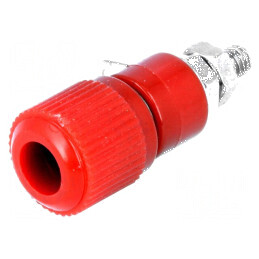 Conector banană 4mm soclu roșu 60VDC, lungime 34mm, orificiu Ø8mm | Electronic-mag.ro | Componente Electronice