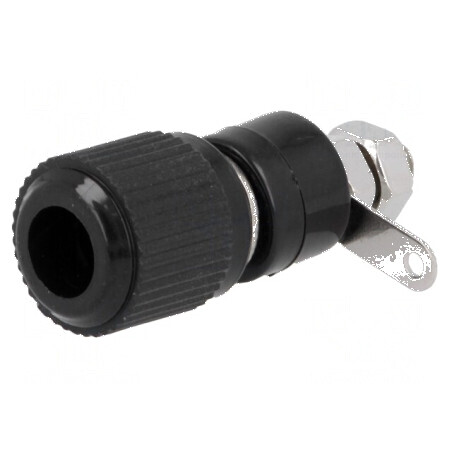 Conector banană 4mm soclu negru 60VDC L: 34mm Orif: Ø8mm | Electronic-mag.ro | Componente Electronice