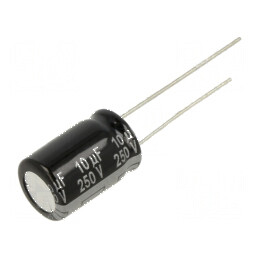 Condensator electrolitic THT 10uF 250VDC Ø10x16mm Raster 5mm pentru aplicații electronice | Electronic-mag.ro | Componente Electronice