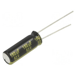Condensator electrolitic low ESR THT 180uF 50VDC Ø8x20mm pentru aplicații electronice | Electronic-mag.ro | Componente Electronice