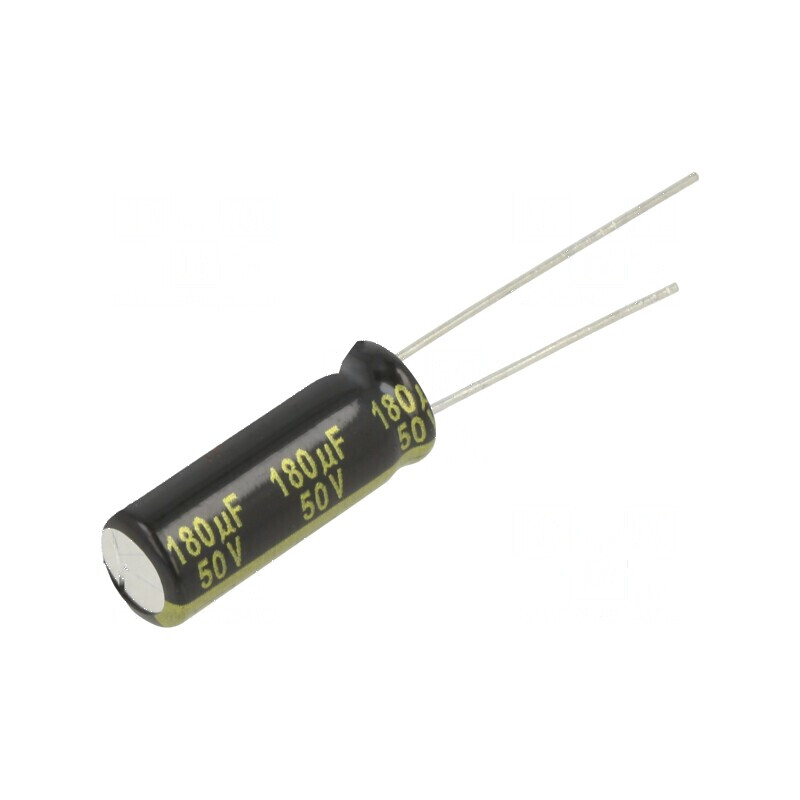 Condensator electrolitic low ESR THT 180uF 50VDC Ø8x20mm pentru aplicații electronice | Electronic-mag.ro | Componente Electronice Condensator electrolitic low ESR THT 180uF 50VDC Ø8x20mm pentru aplicații electronice | Electronic-mag.ro | Componente Electronice