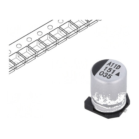 Condensator electrolitic SMD 150uF 35VDC Ø8x10,5mm 5000h - Componentă electronică pentru circuite | Electronic-mag.ro | Componente Electronice