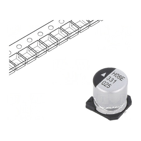 Condensator electrolitic SMD 330uF 25VDC, dimensiuni Ø10x10,5mm, durata 2000h | Electronic-mag.ro | Componente Electronice