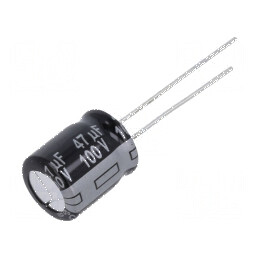Condensator electrolitic THT 47uF 100VDC Ø10x12,5mm ±20% - Componentă electronică | Electronic-mag.ro | Componente Electronice