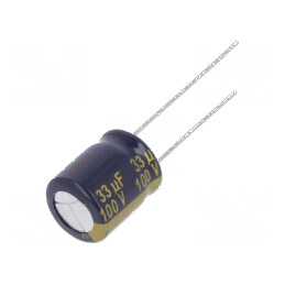 Condensator electrolitic low ESR THT 33uF 100VDC Ø10x12,5mm - Componentă electronică de înaltă performanță | Electronic-mag.ro | Componente Electronice