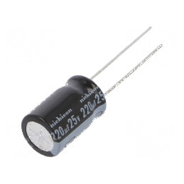 Condensator electrolitic THT 220uF 25VDC Ø10x16mm Raster 5mm | Electronic-mag.ro | Componente Electronice