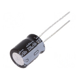 Condensator electrolitic THT 220uF 50VDC Ø10x12,5mm ±20% pentru circuite electrice | Electronic-mag.ro | Componente Electronice