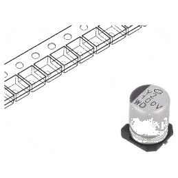 Condensator electrolitic SMD 100uF 35VDC Ø8x10mm ±20% 5000h - Componentă electronică de înaltă calitate | Electronic-mag.ro | Componente Electronice