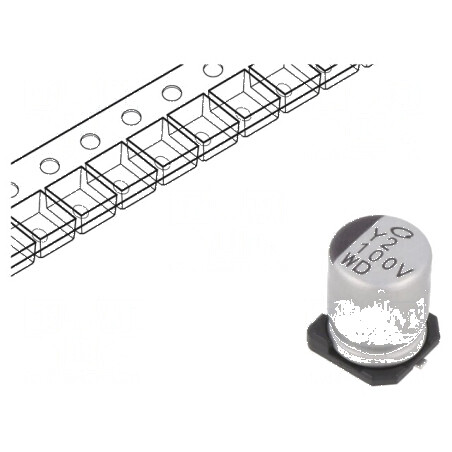Condensator electrolitic SMD 100uF 35VDC Ø8x10mm ±20% 5000h - Componentă electronică de înaltă calitate | Electronic-mag.ro | Componente Electronice