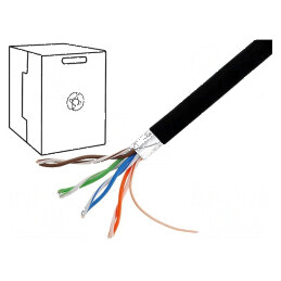 Cablu F/UTP 5e 4x2x24AWG pentru exterior, sârmă CCA, PE, negru, 305m | Electronic-mag.ro | Componente Electronice