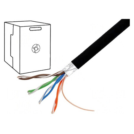 Cablu F/UTP 5e 4x2x24AWG pentru exterior, sârmă CCA, PE, negru, 305m | Electronic-mag.ro | Componente Electronice