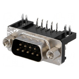 Conector D-Sub 9 pini soclu tată unghi 90° THT UNC 4-40 5A 15mΩ | Electronic-mag.ro | Componente Electronice