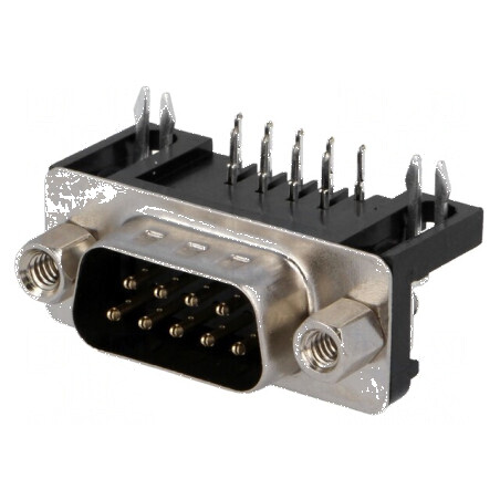 Conector D-Sub 9 pini soclu tată unghi 90° THT UNC 4-40 5A 15mΩ | Electronic-mag.ro | Componente Electronice