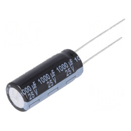 Condensator electrolitic low ESR THT 1000uF 25VDC Ø10x25mm - Componentă electronică de calitate | Electronic-mag.ro | Componente Electronice