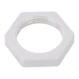 Piuliță M25 din poliamidă, grosime 7mm, cheie 32mm, gri deschis, pas 1,5 | Electronic-mag.ro | Componente Electronice