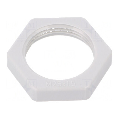 Piuliță M25 din poliamidă, grosime 7mm, cheie 32mm, gri deschis, pas 1,5 | Electronic-mag.ro | Componente Electronice