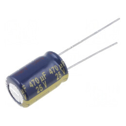 Condensator electrolitic low ESR THT 470uF 25VDC Ø10x16mm pentru circuite electronice | Electronic-mag.ro | Componente Electronice