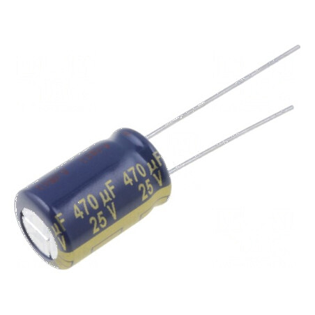 Condensator electrolitic low ESR THT 470uF 25VDC Ø10x16mm pentru circuite electronice | Electronic-mag.ro | Componente Electronice
