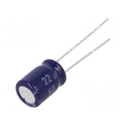 Condensator electrolitic bipolar THT 22uF 50VDC Ø8x11,5mm - Componentă electronică pentru circuite | Electronic-mag.ro | Componente Electronice