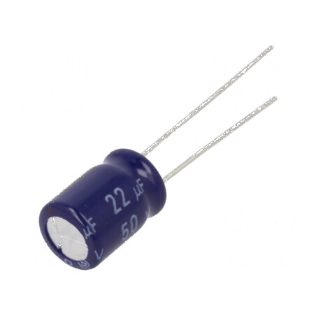 Condensator electrolitic bipolar THT 22uF 50VDC Ø8x11,5mm - Componentă electronică pentru circuite | Electronic-mag.ro | Componente Electronice