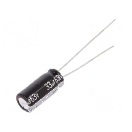 Condensator electrolitic THT 33uF 63VDC Ø6,3x15mm ±20% 7000h pentru circuite electronice | Electronic-mag.ro | Componente Electronice