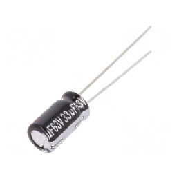 Condensator electrolitic THT 33uF 63VDC Ø6,3x11,2mm ±20% - componentă electronică | Electronic-mag.ro | Componente Electronice