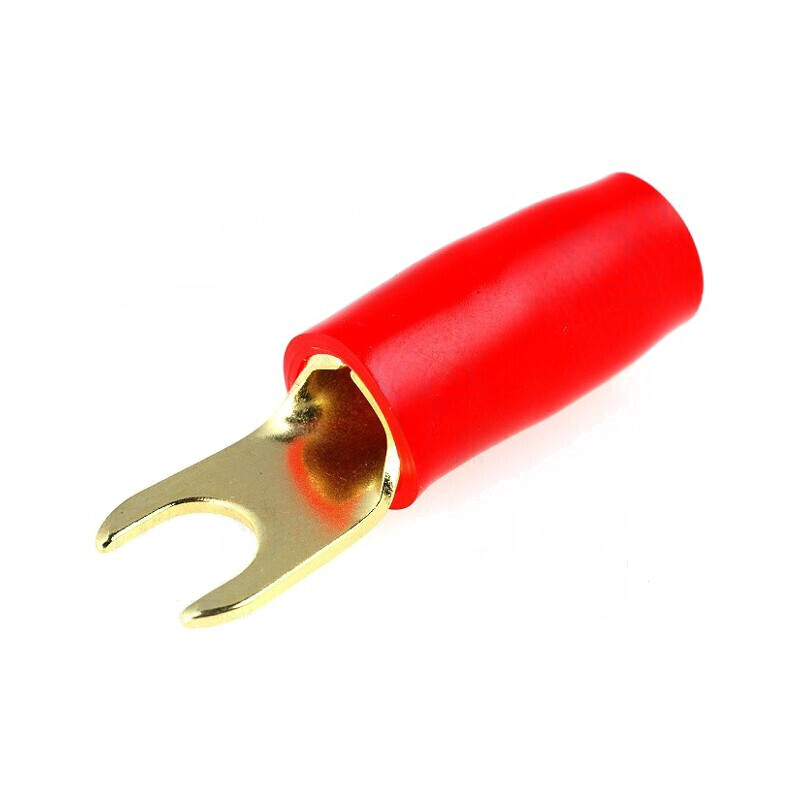 Terminal furcă M4 10mm² aurit, izolată roşie | Electronic-mag.ro | Componente Electronice